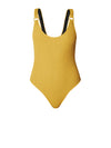 Releve Fashion SixtyNinety Mustard Greta Textured One Piece Swimsuit Sustainable Swimwear Beachwear Slow Fashion Conscious Clothing Ethical Designer Brand Purchase with Purpose Shop for Good