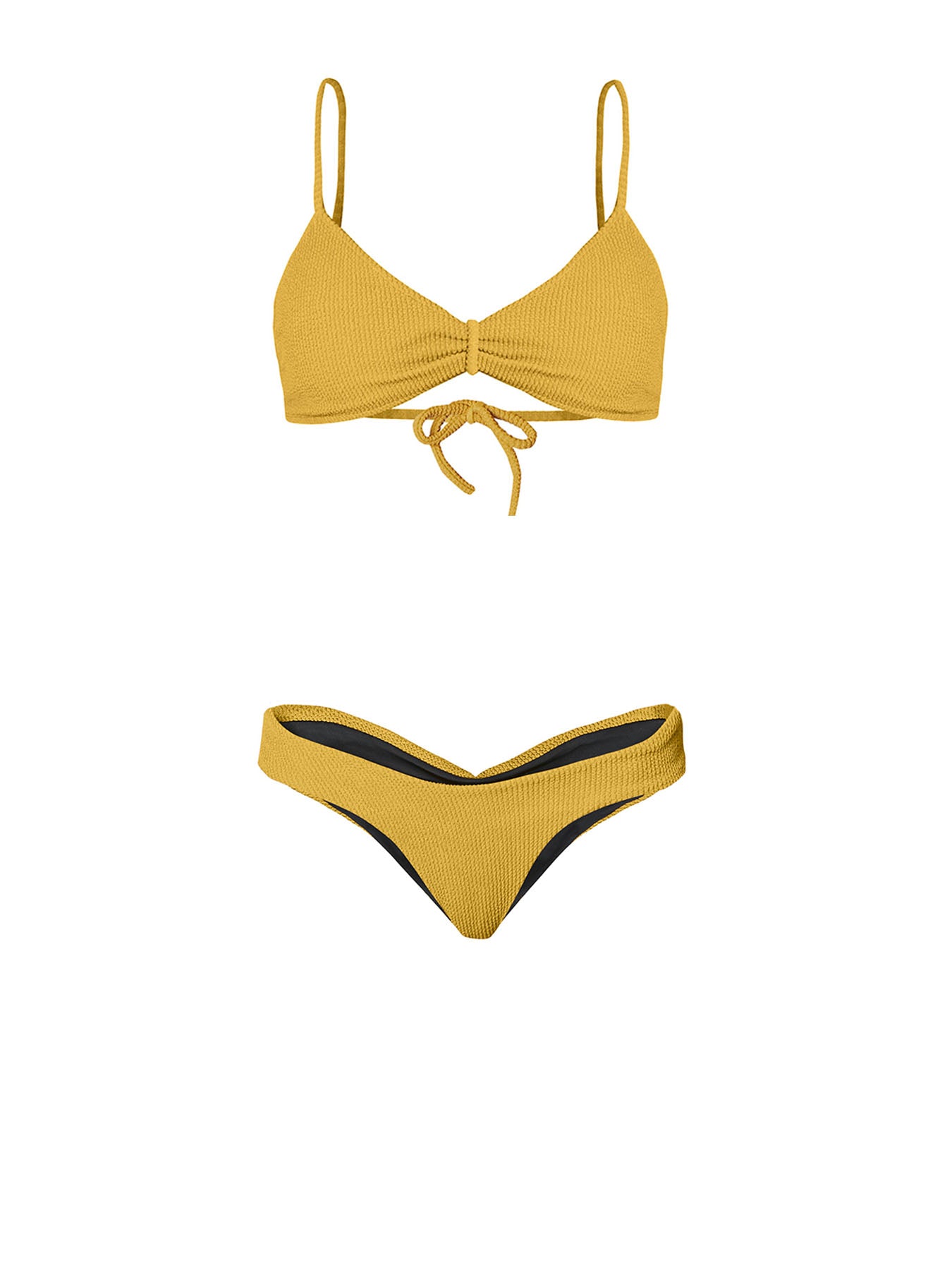 Releve Fashion SixtyNinety Mustard Yellow Sophia Textured Bikini Top Swimsuit Sustainable Swimwear Beachwear Slow Fashion Conscious Clothing Ethical Designer Brand Purchase with Purpose Shop for Good