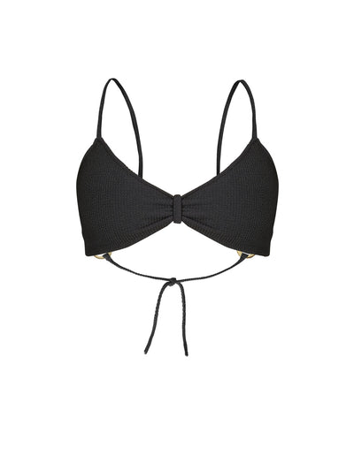 Releve Fashion SixtyNinety Black Sophia Textured Bikini Top Swimsuit Sustainable Swimwear Beachwear Slow Fashion Conscious Clothing Ethical Designer Brand Purchase with Purpose Shop for Good