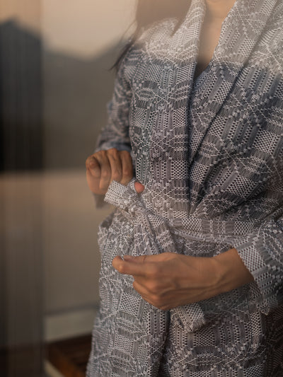 Releve Fashion WVN Living Handwoven Grey Lounge Robe Sustainable Luxury Fashion Conscious Clothing and Lifestyle Accessories Ethical Designer Brand Artisanal Handcrafted Loungewear Purchase with Purpose Shop for Good