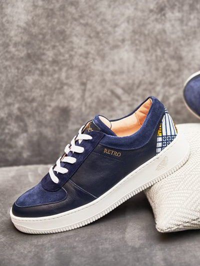 Releve Fashion Wibes Blue and White Retro Sassandra Trainers Sneakers Ethical Designers Sustainable Fashion Brands Purchase with Purpose Shop for Good