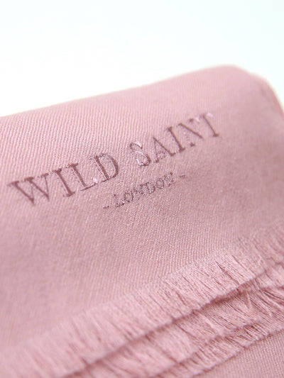Releve Fashion Wild Saint London Old Rose Lightweight 100% Cashmere Scarf Sustainable Luxury Fashion Conscious Clothing and Accessories Ethical Designer Brand Animal-friendly Cruelty-free Handcrafted Purchase with Purpose Shop for Good