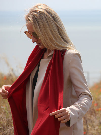 Releve Fashion Wild Saint London Berry Lightweight 100% Cashmere Scarf Sustainable Luxury Fashion Conscious Clothing and Accessories Ethical Designer Brand Animal-friendly Cruelty-free Handcrafted Purchase with Purpose Shop for Good