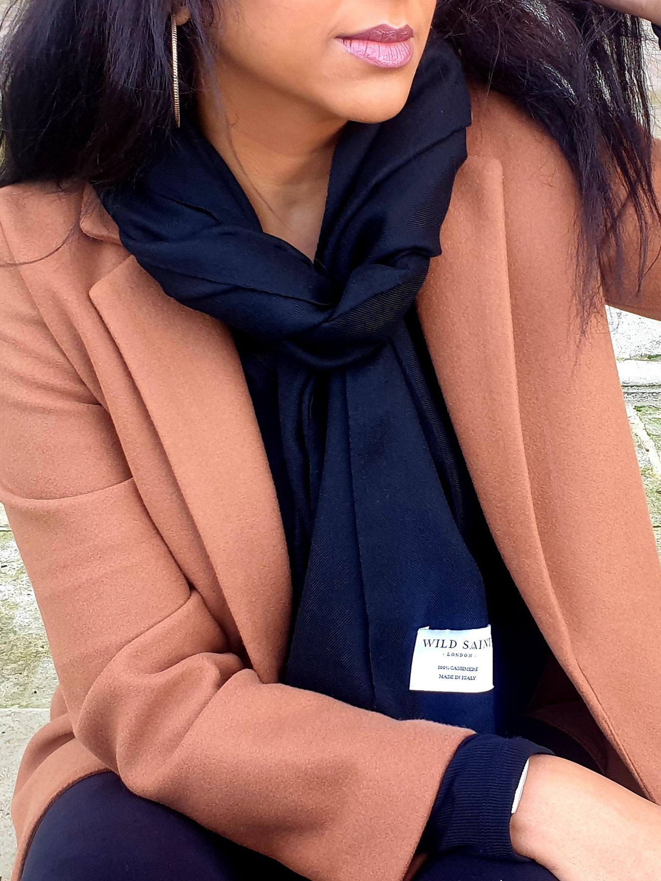 Lightweight 100% Cashmere Scarf, Black - Main Image