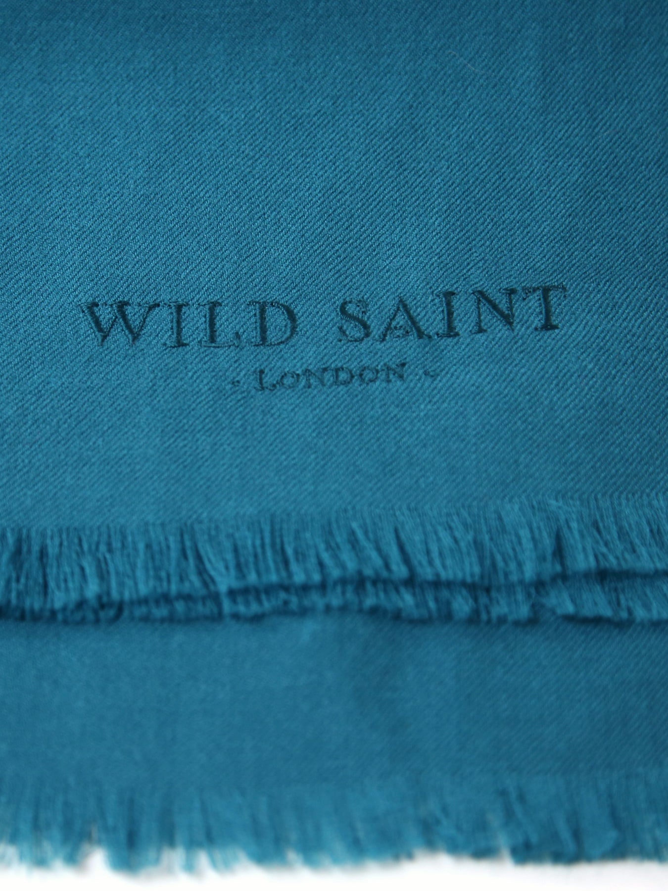 Releve Fashion Wild Saint London Teal Lightweight 100% Cashmere Scarf Sustainable Luxury Fashion Conscious Clothing and Accessories Ethical Designer Brand Animal-friendly Cruelty-free Handcrafted Purchase with Purpose Shop for Good